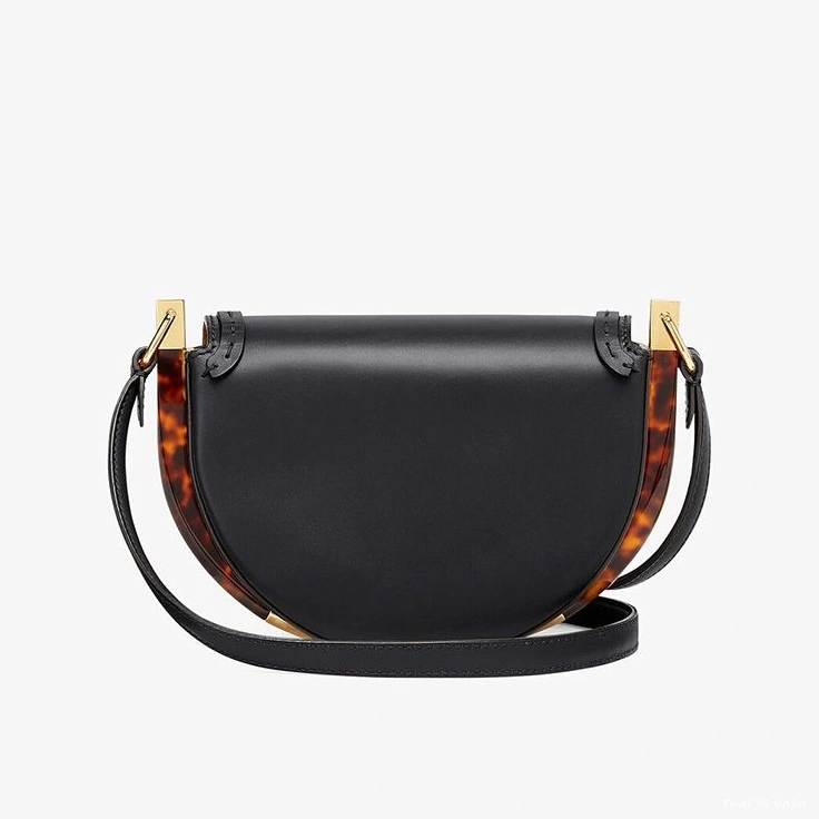 Vintage HOT ROMA Fendi Black Bag Leather Logo In Moonlight Calf 0802